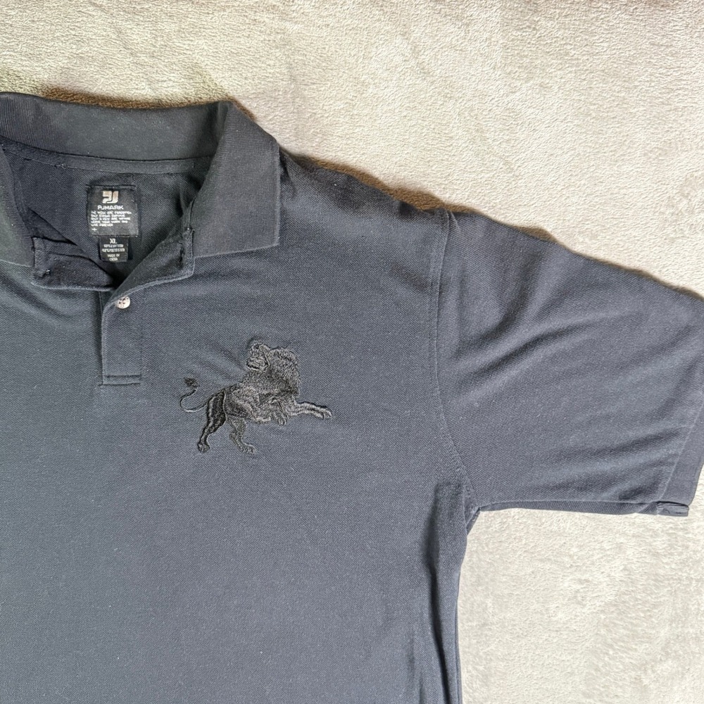 Pj Mark Rugby Style Polo Black Lion Polo Shirt XL Short Sleeve Mens #9 Y2K